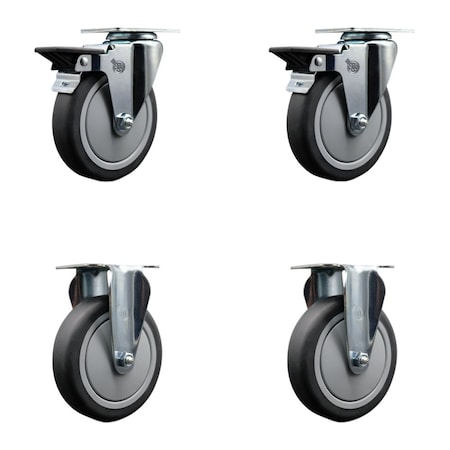 Service Caster 5'' Thermo Rubber Wheel Swivel Top Plate Caster Set with 2 Posi Brakes 2 Rigid, 4PK SCC-20S514-TPRB-PLB-2-R-2